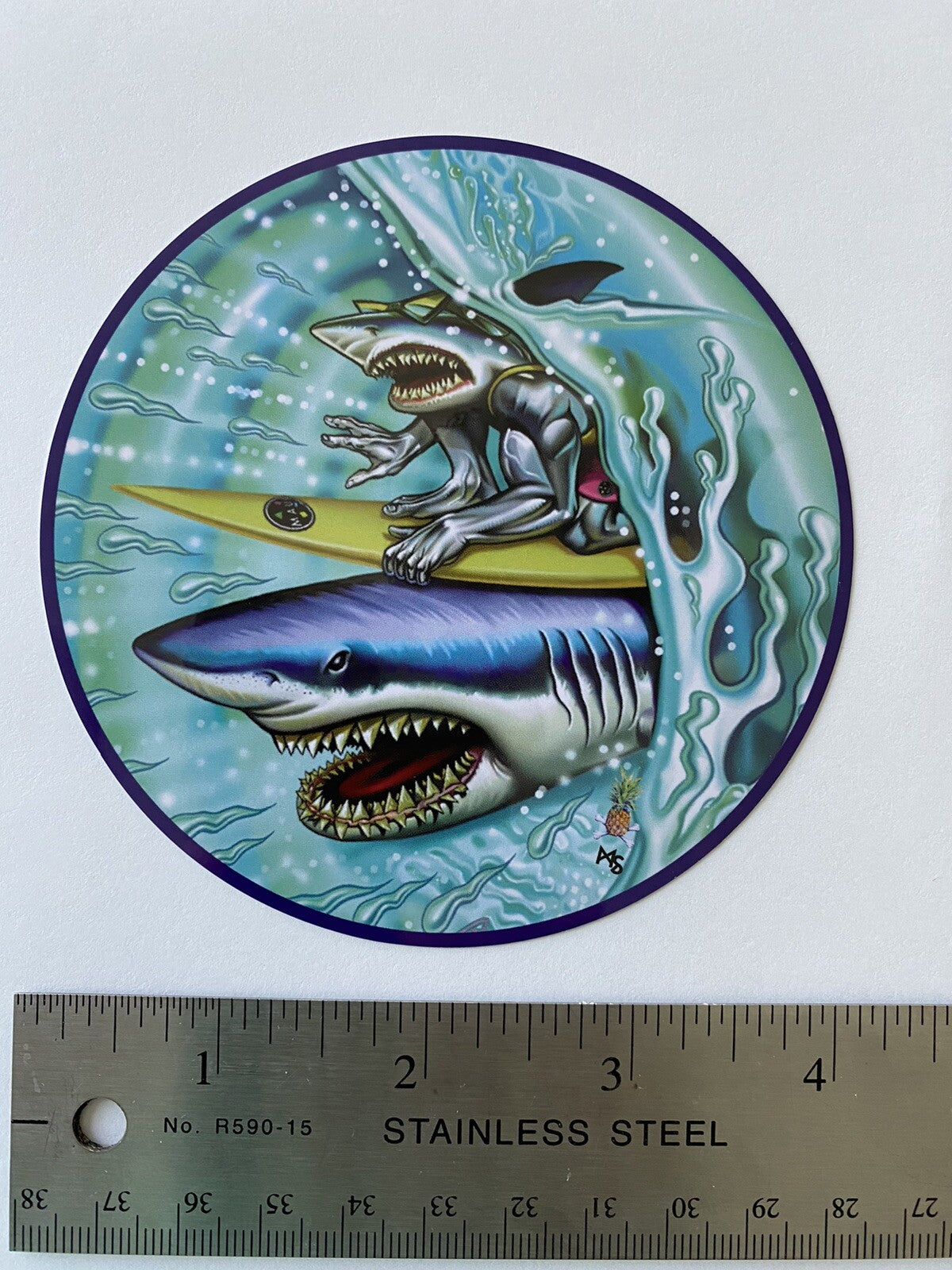 Shark Surfing Decal Maui & SONS VINTAGE STICKERS VOLCOM STICKER RIP CURL HOBIE