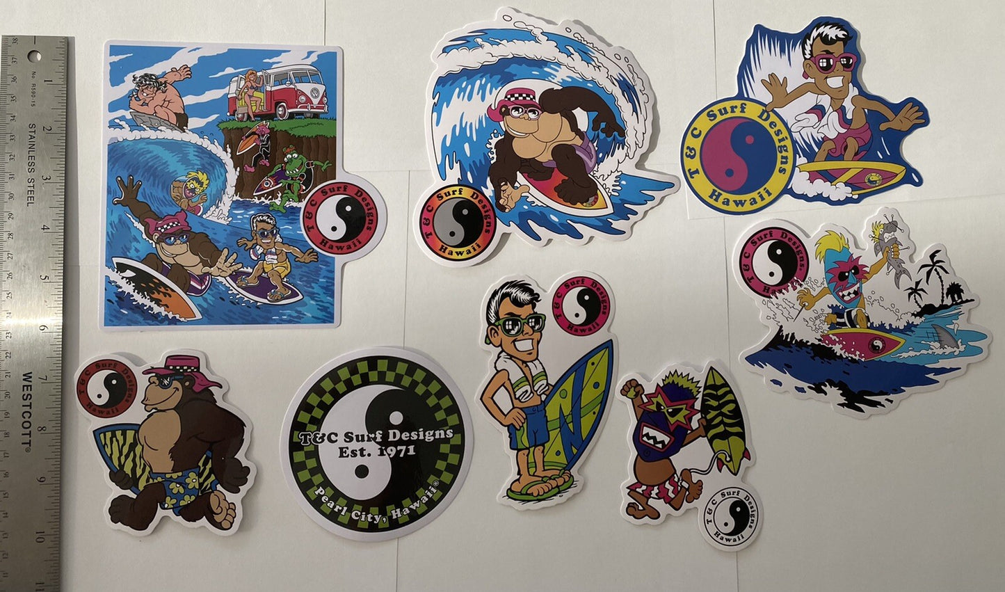 Town Country Surfboards Sticker Collectors STICKER SET 8 Lot USA Bones Flip