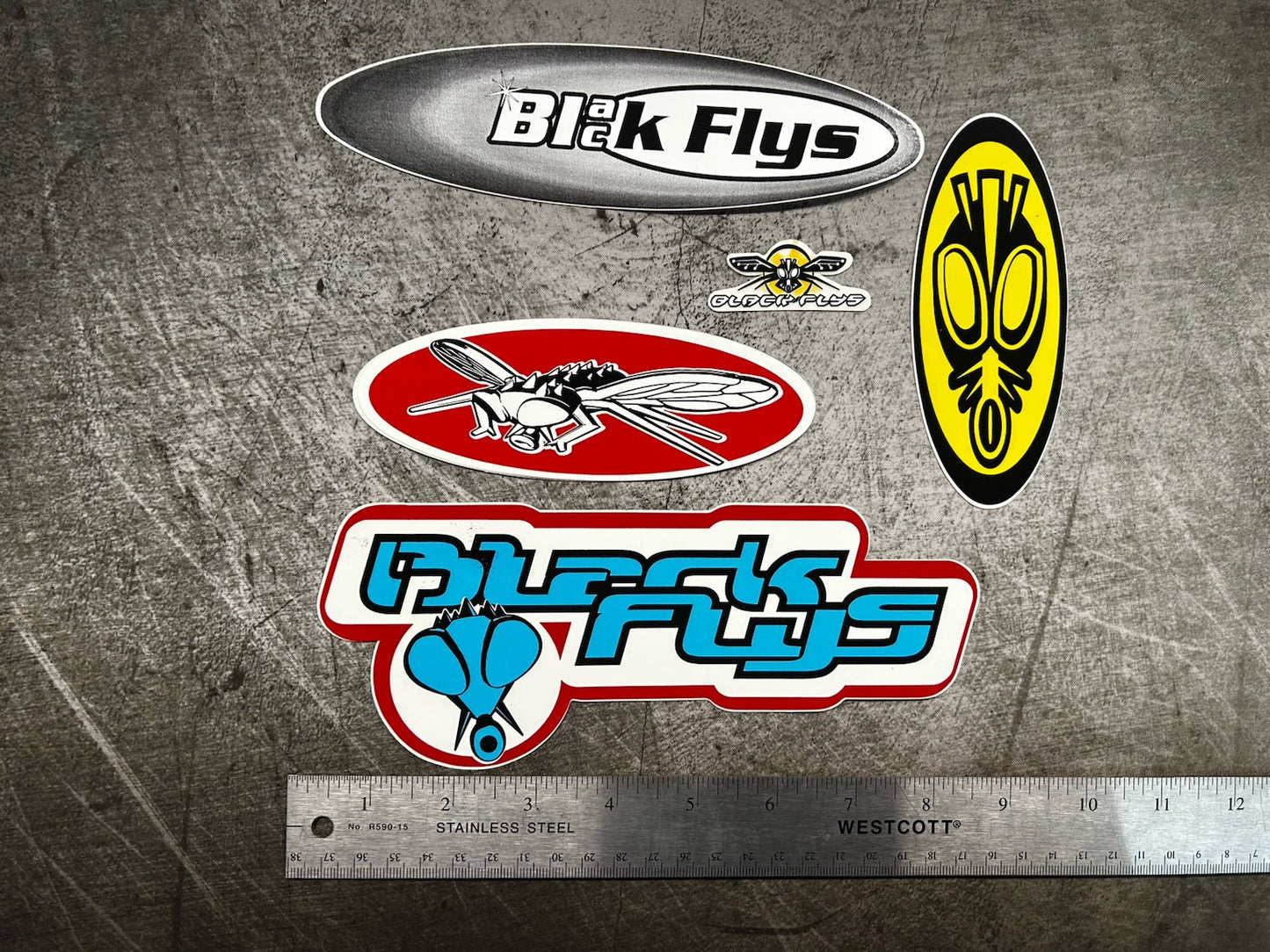 BLACK FLYS STICKER Lot Vintage Oakley RVCA Quiksilver All Saints Sullen Kuiu Ska