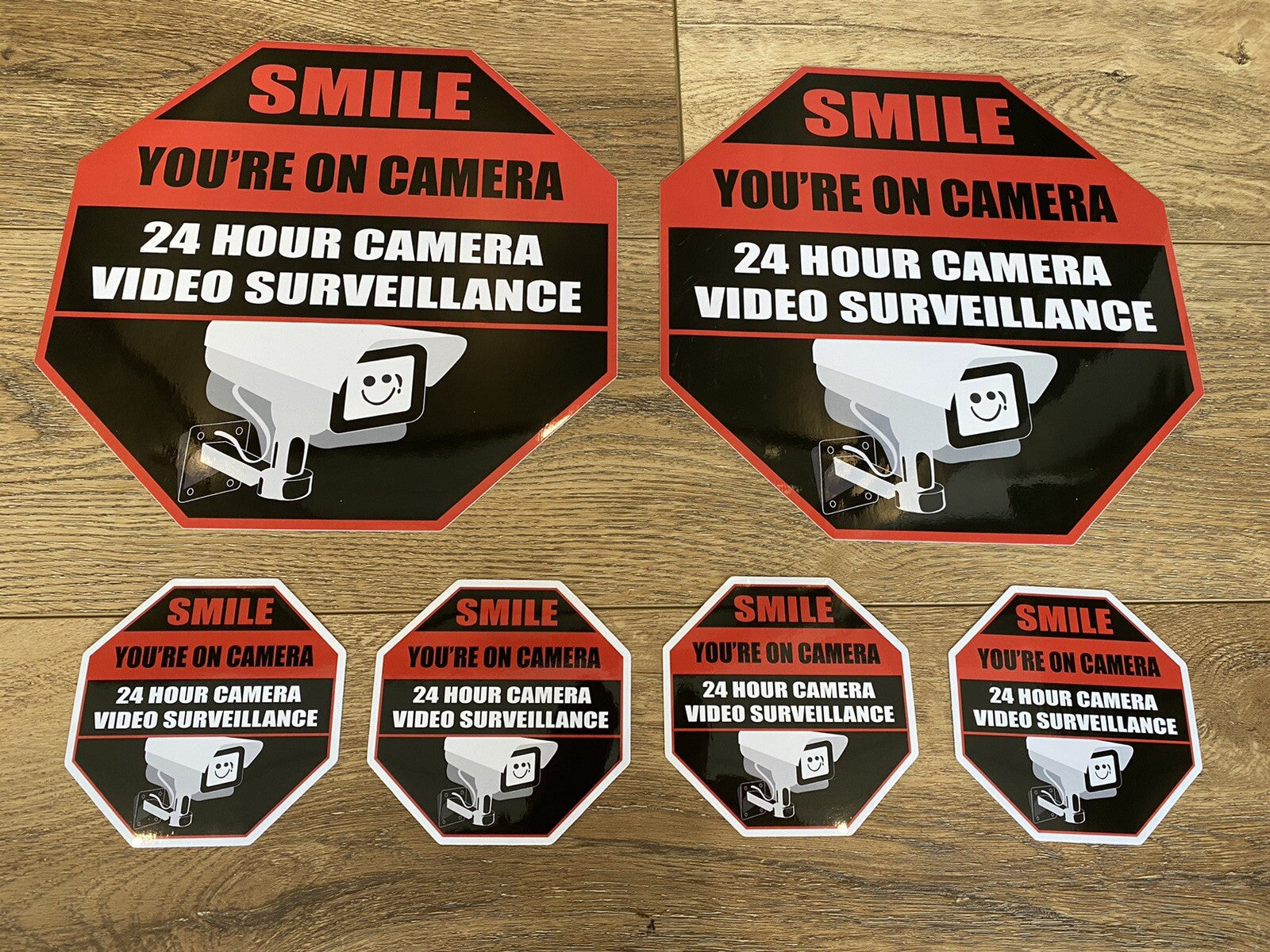 SMILE YOU ARE ON CAMERA SIGN 10 INCHES LARGE ALARM STICKER 6 Lot SECURITY