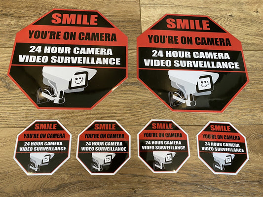 SMILE YOU ARE ON CAMERA SIGN 10 INCHES LARGE ALARM STICKER 6 Lot SECURITY