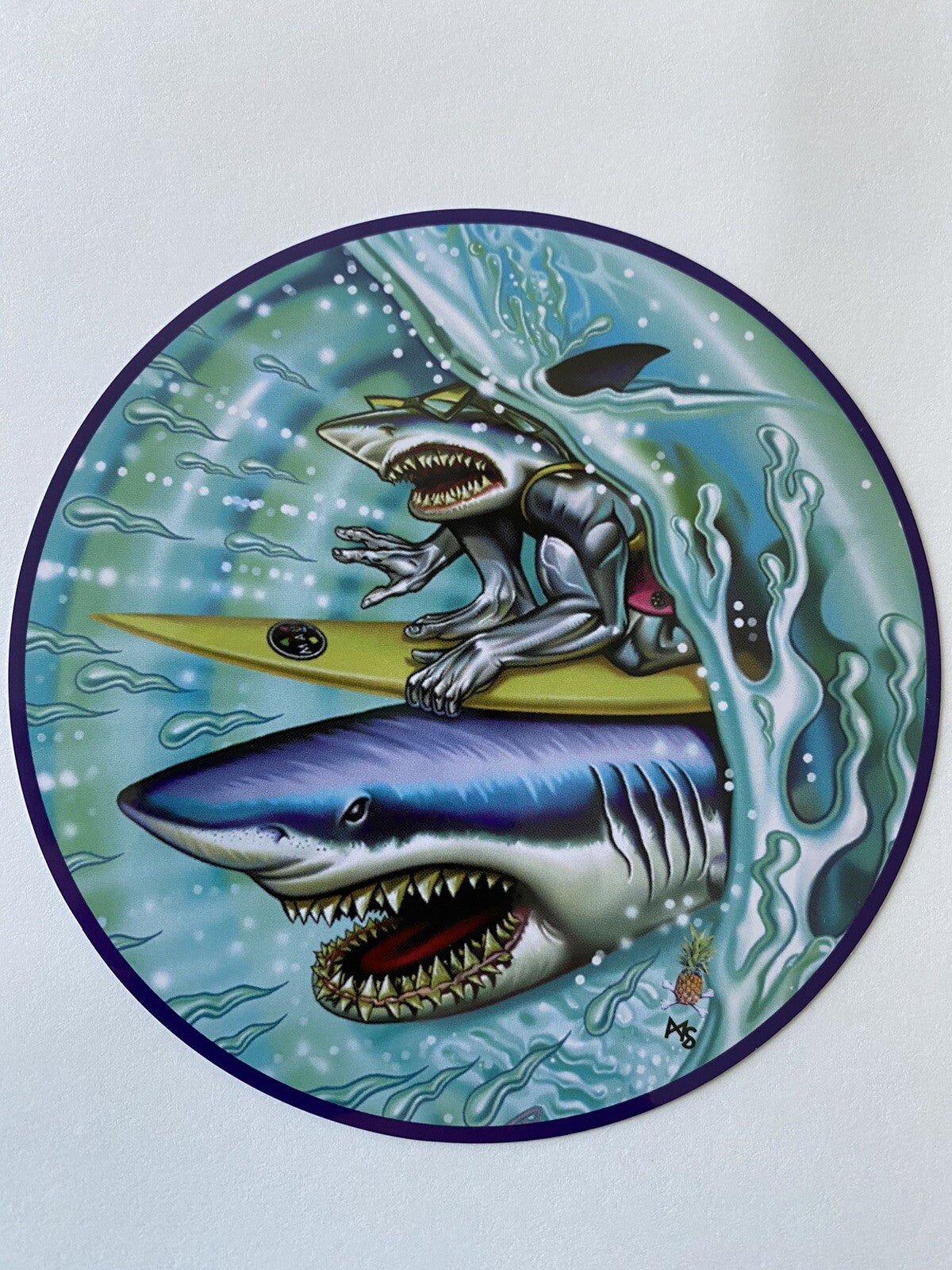 Shark Surfing Decal Maui & SONS VINTAGE STICKERS VOLCOM STICKER RIP CURL HOBIE