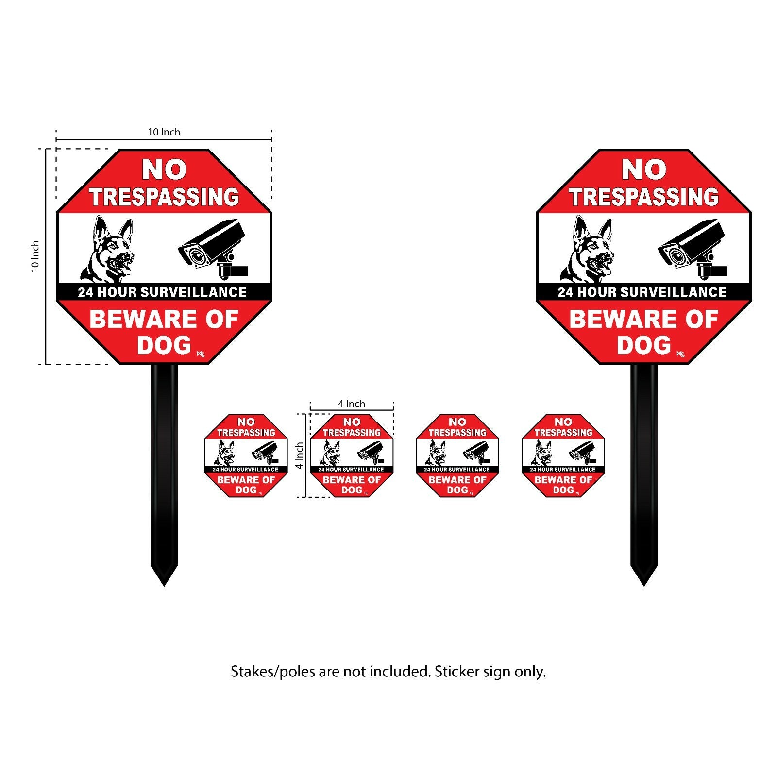 BEWARE OF DOG SIGN 10” XXL NO TRESPASSING STICKER LOT 6 Camera STICKER SECURITY