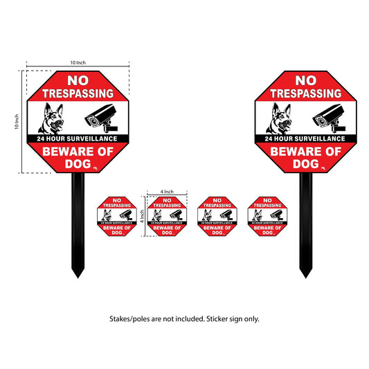 BEWARE OF DOG SIGN 10” XXL NO TRESPASSING STICKER LOT 6 Camera STICKER SECURITY