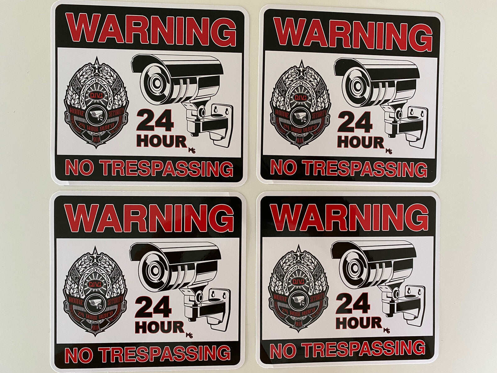 SECURITY SIGN STICKER NO TRESPASSING STICKER 6 LOT 24 HR CAMERA STICKER 911