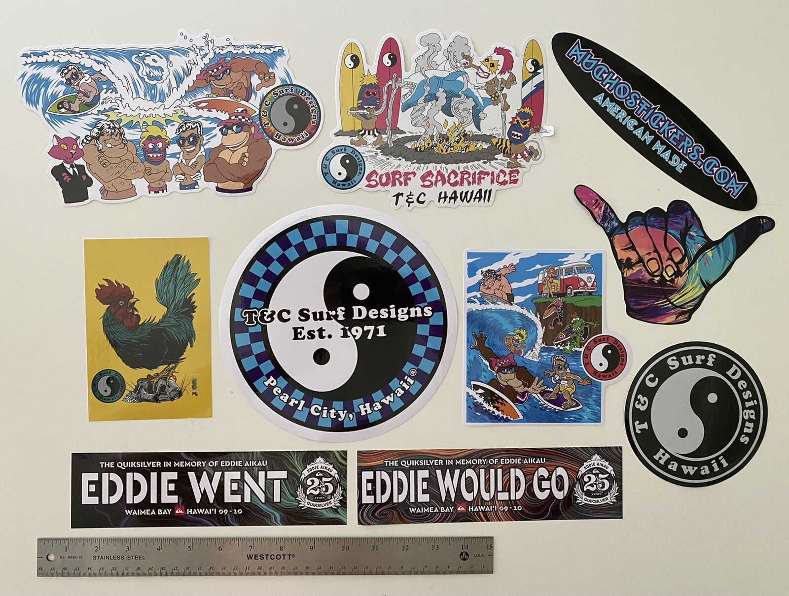 SURF STICKER SET 10 T&C Vintage Surf Stickers Volcom Vans Sex Wax FCS Xbox DGK