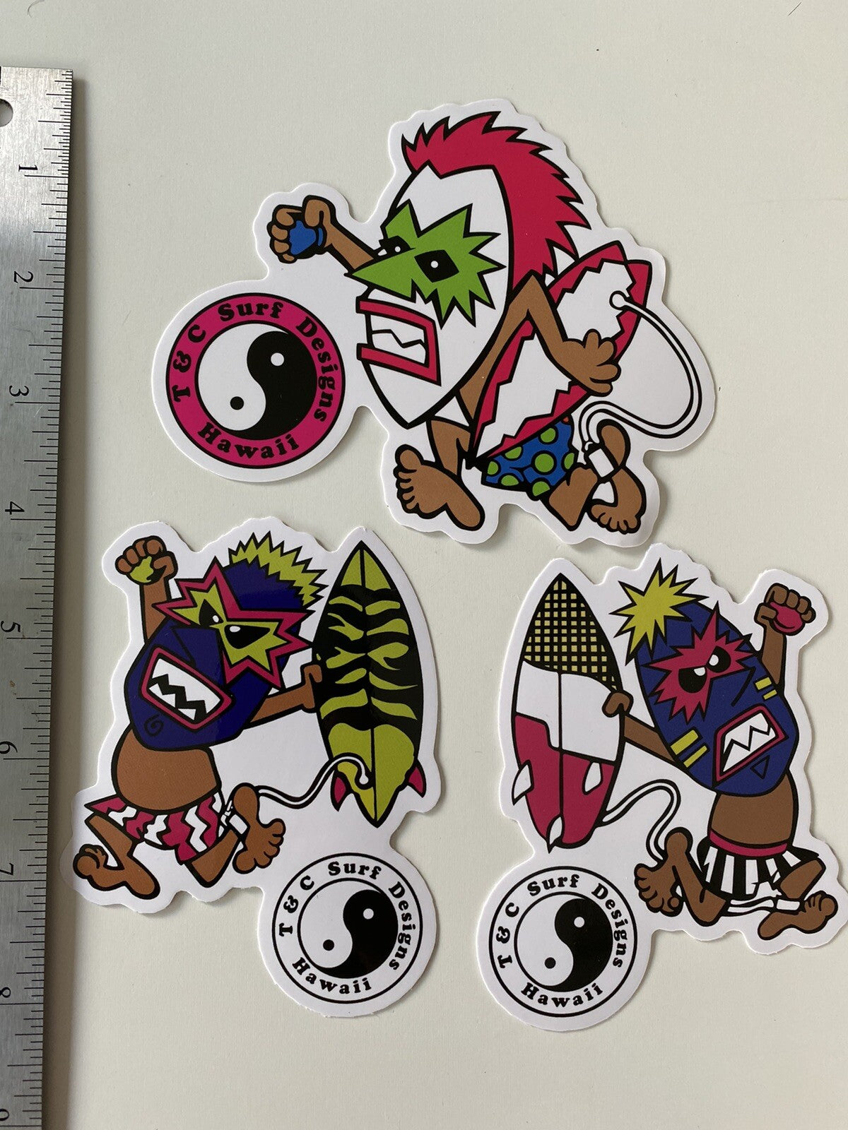 T&C Tiki Stickers Town Country Surfboards Hawaii TIKI Surfing STICKER SET 3 Lot