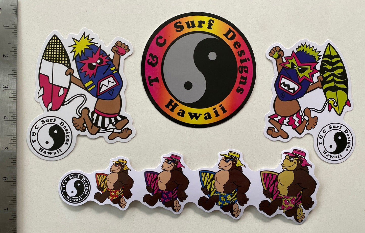 T&C Sticker Set Town Country Surfboards Hawaii Tiki Surfing STICKER SET Ape T&C