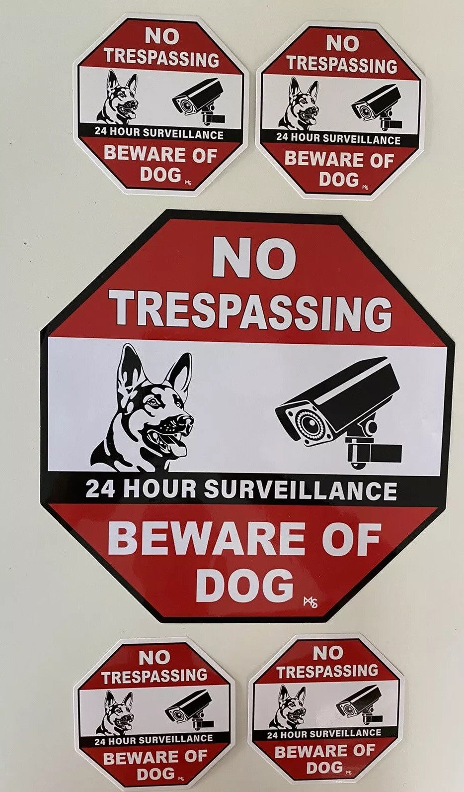 No Trespassing STICKERS XXL 10” Beware Of Dog STICKER 5 LOT CCTV STICKER