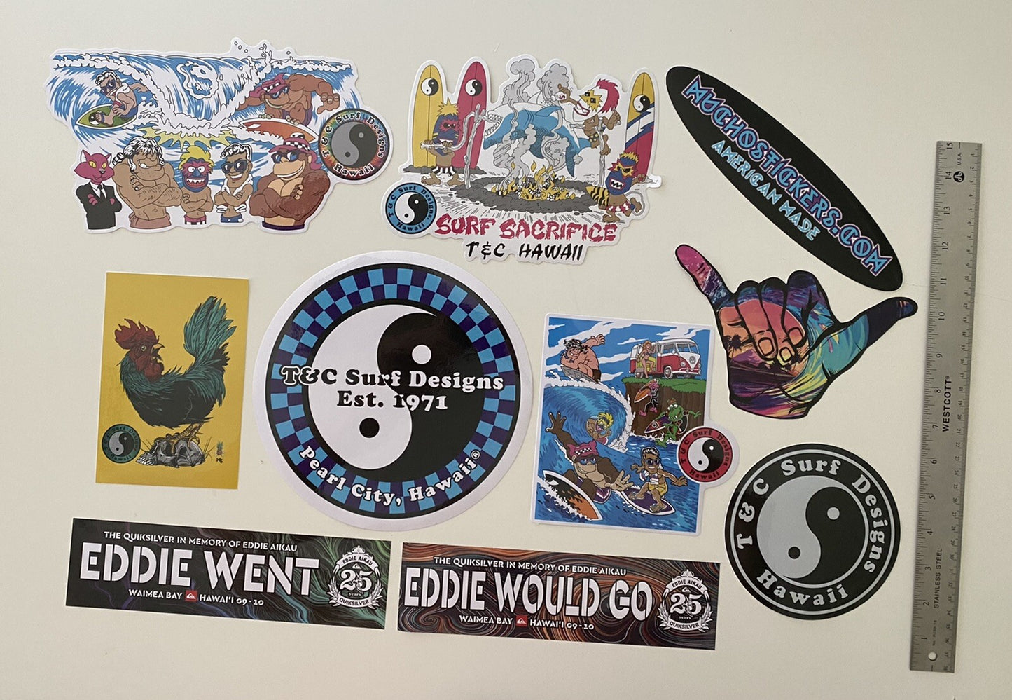 SURF STICKER SET 10 T&C Vintage Surf Stickers Volcom Vans Sex Wax FCS Xbox DGK