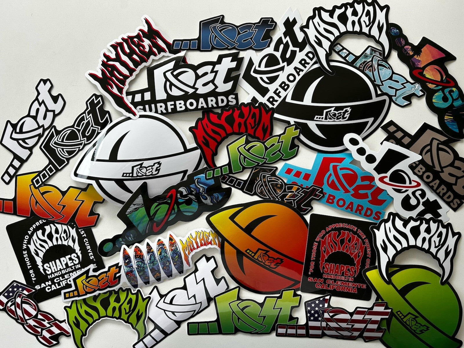 Lost Surfboards Sticker Set Mayhem Sticker Set.
Assorted Mayhem and Lost Surfboards stickers. Both new and vintage surf sticker styles. 