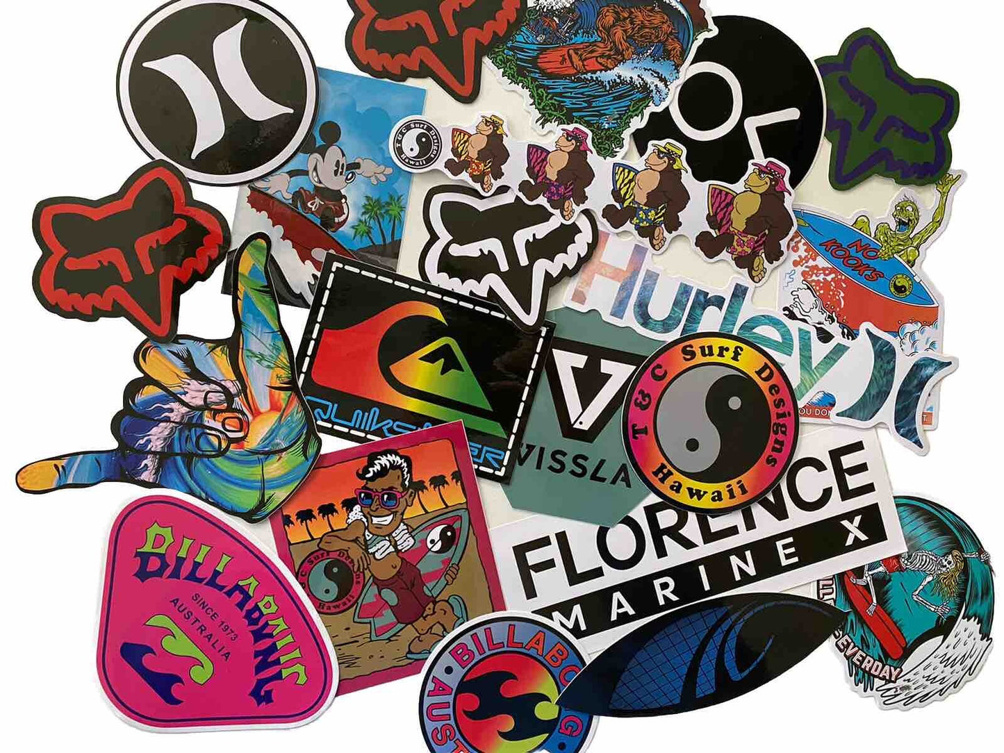 SURF STICKER Lot  Of 12 T&C Surf Decal Set Rip Curl Quiksilver Vans Billabong LA
