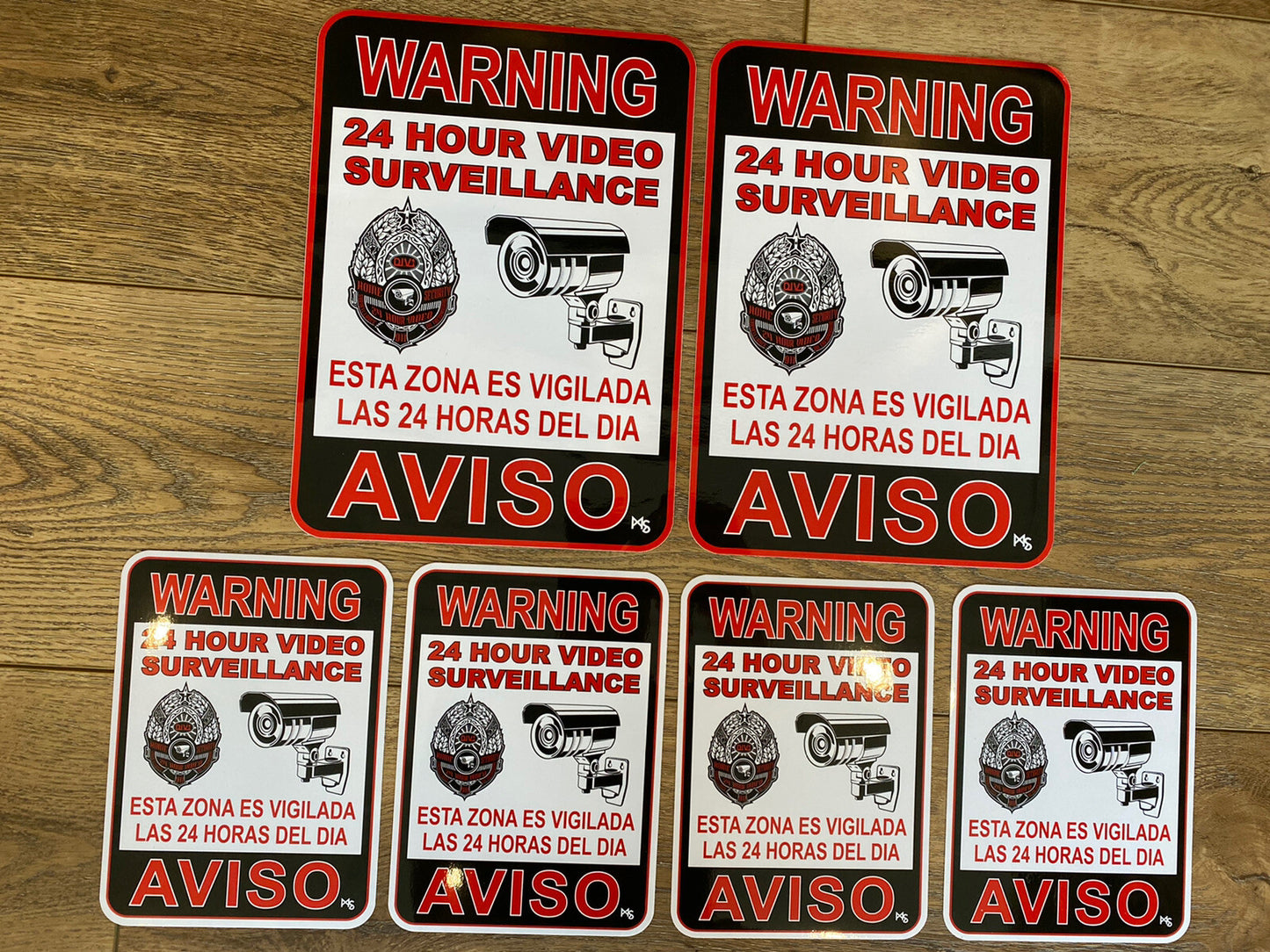 SECURITY SIGN 10 INCHES LARGE AVISO STICKER 6 LOT 24 Hr Video CAMERA STICKER