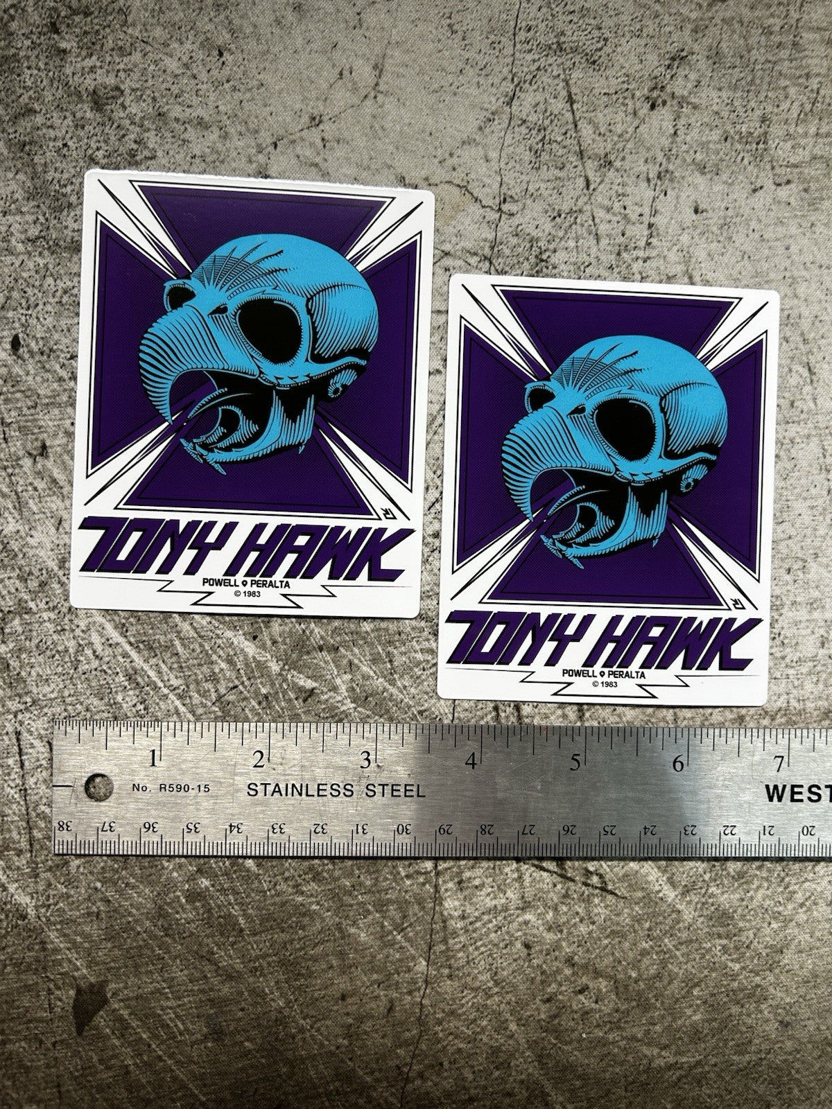 VINTAGE SKATEBOARDING STICKERS 1980’s Skateboarding BOGO TONY HAWK Blue Alva