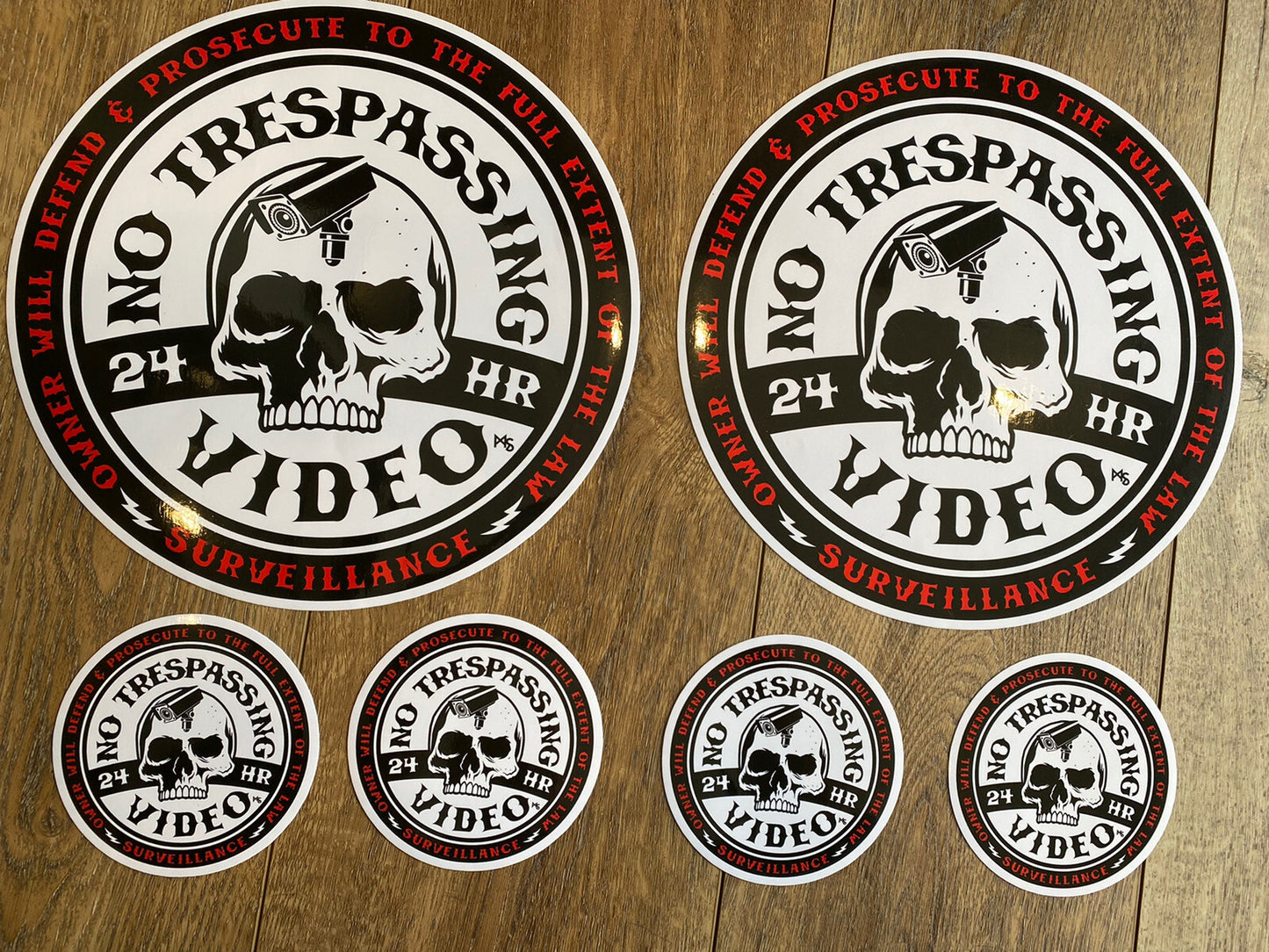 SECURITY SIGN 10 INCHES LARGE NO TRESPASSING STICKER 6 LOT VIDEO STICKER SKULL