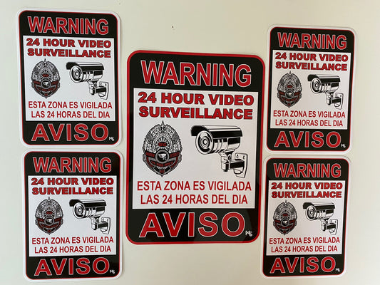 SECURITY SIGN 10 INCHES LARGE AVISO STICKER 5 LOT 24 Hr STICKER ALARM DECAL