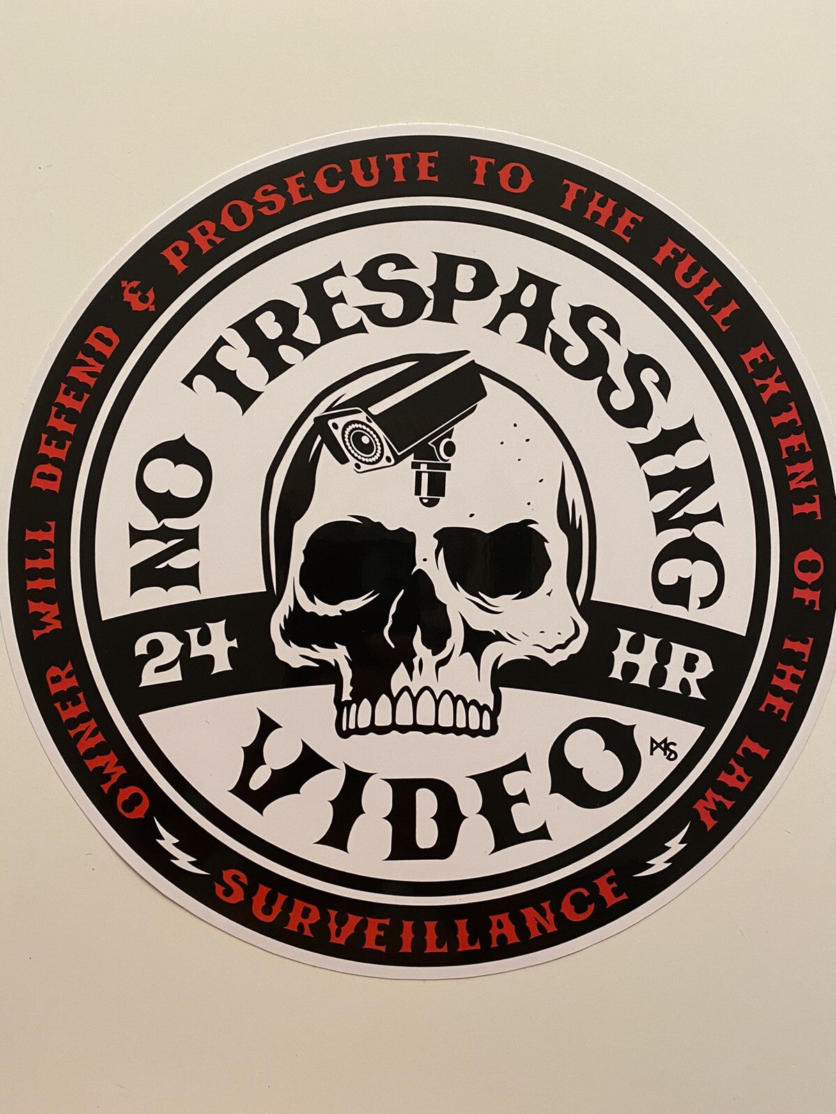 SECURITY SIGN 10 INCHES LARGE NO TRESPASSING STICKER 6 LOT VIDEO STICKER SKULL
