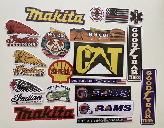 Sticker LOT 17 John Deere Decals Caterpillar Indian Motorcycles Goodyear Innout