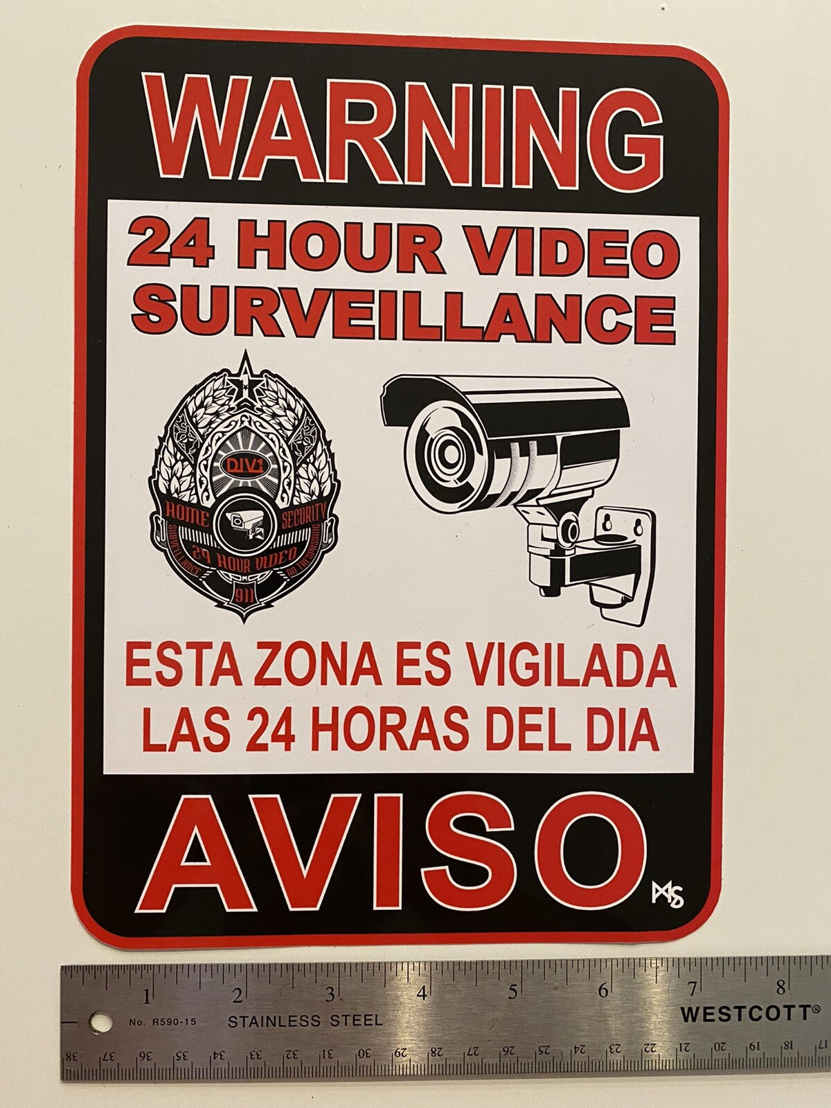 AVISO STICKER 6 LOT 24 Hr Surveillance video camera sticker CCTV Beware decal LA