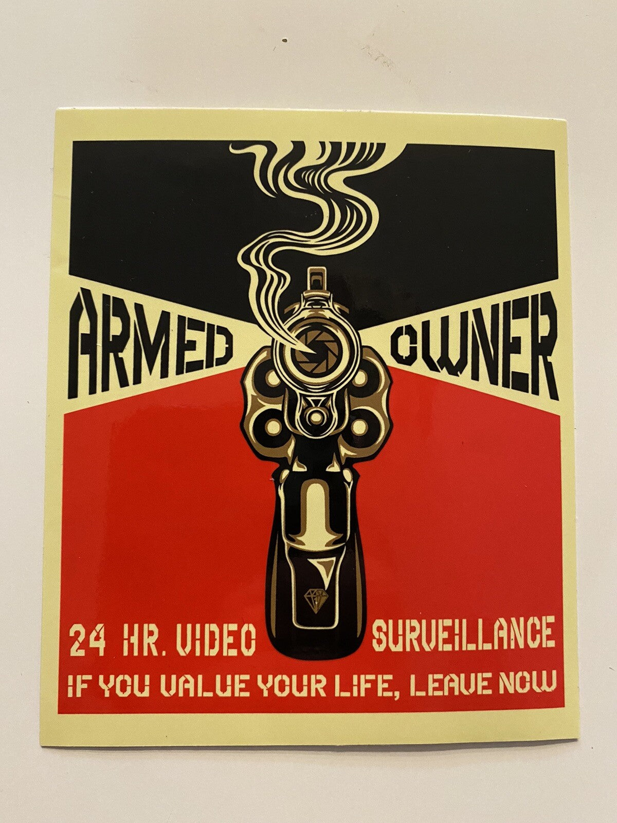 2 Security Sticker Video Camera Warning Surveillance ARMED OWNER SECURITY GUN