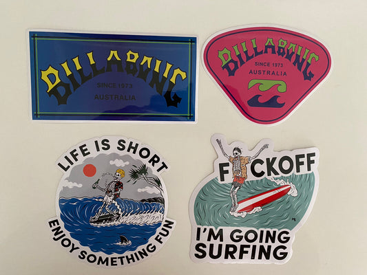 SURF STICKER 4 Pack Rip Curl Lost Salty Crew Billabong Christmas Fish Mayhem