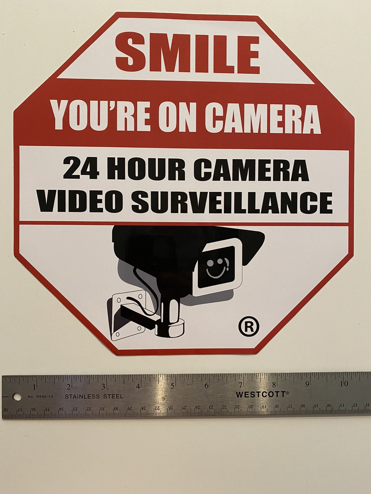 SMILE ON CAMERA Stickers 10 INCHES XXL ALARM STICKERS 6 Lot SECURITY STICKER CCT