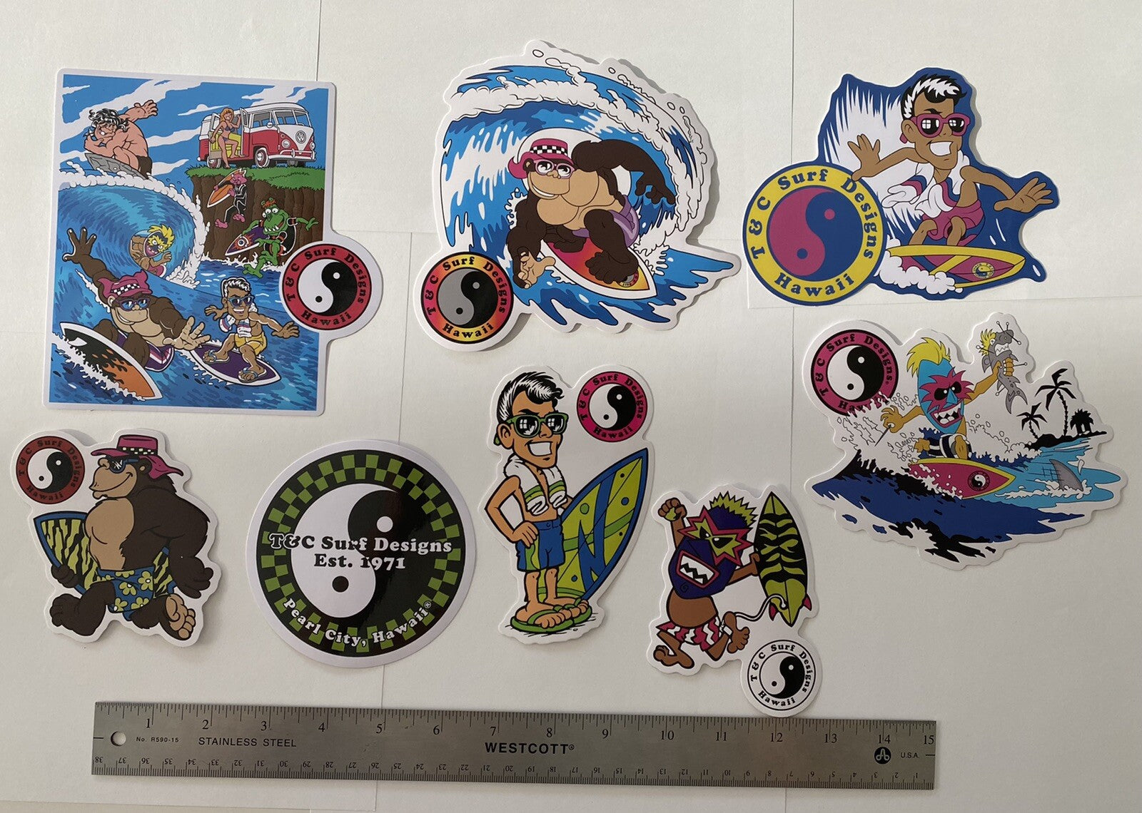 Town Country Surfboards Sticker Collectors STICKER SET 8 Lot USA Bones Flip
