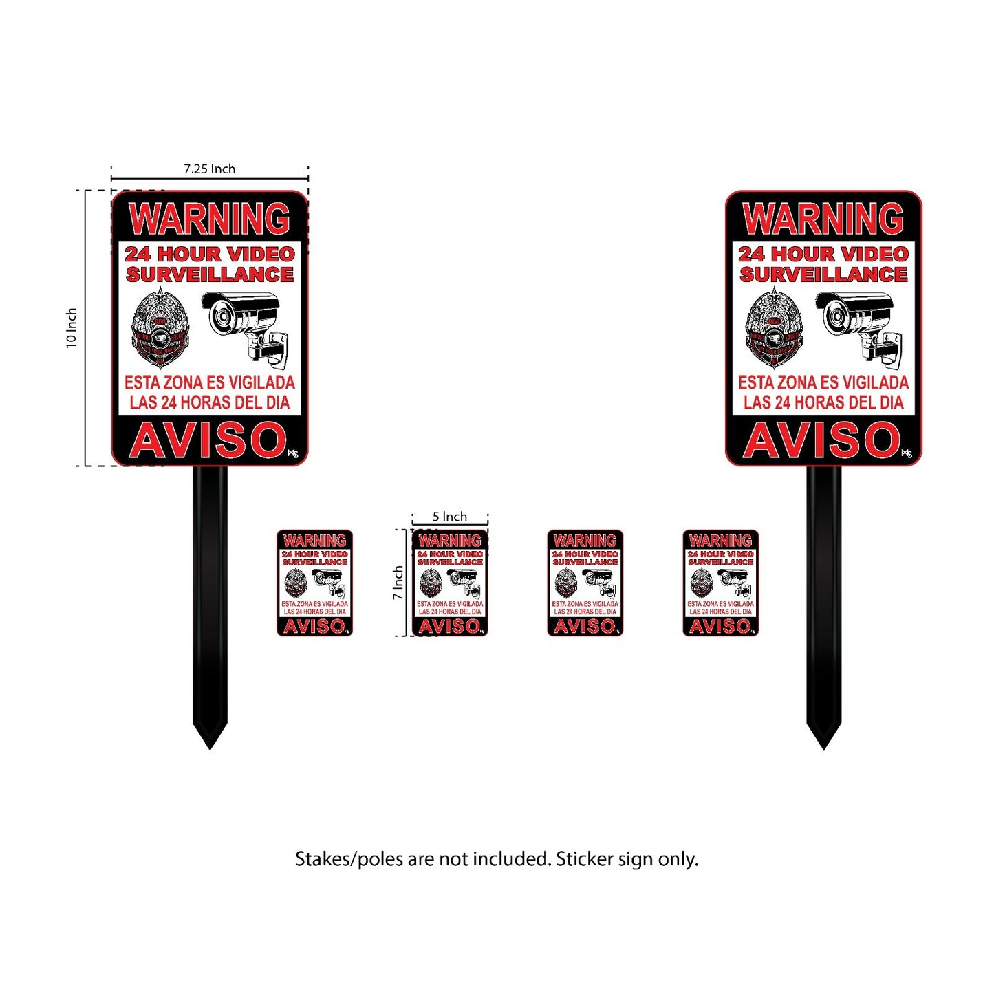 AVISO STICKER 6 LOT 24 Hr Surveillance video camera sticker CCTV Beware decal LA