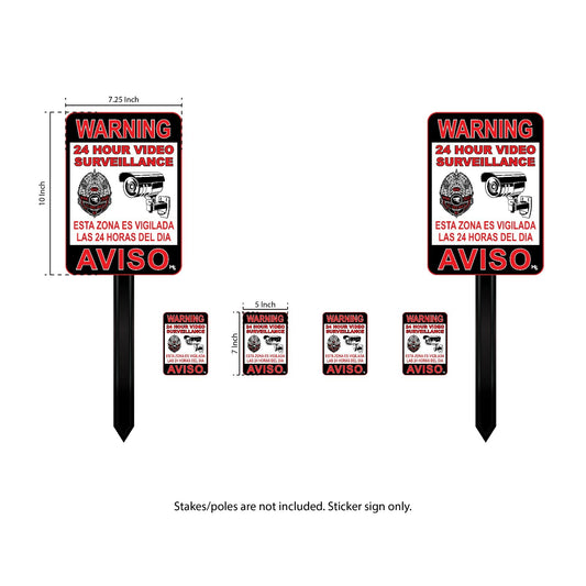 AVISO STICKER 6 LOT 24 Hr Surveillance video camera sticker CCTV Beware decal LA
