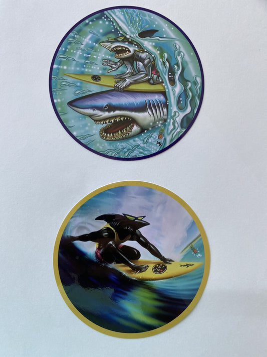 Shark Surfing Decal Maui & SONS VINTAGE STICKERS VOLCOM STICKER RIP CURL HOBIE