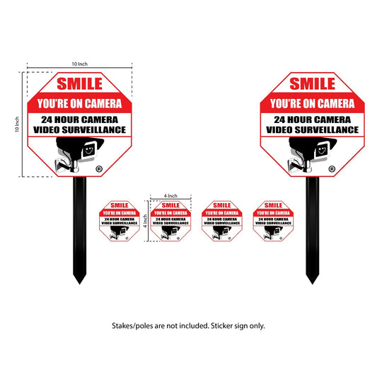 SMILE ON CAMERA Stickers 10 INCHES XXL ALARM STICKERS 6 Lot SECURITY STICKER CCT