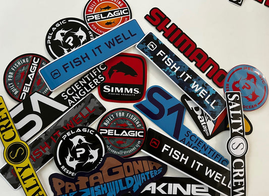 FISHING STICKER SET OF 8 SIMMS PENN Daiwa Shimano PELAGIC Aftco Orvis