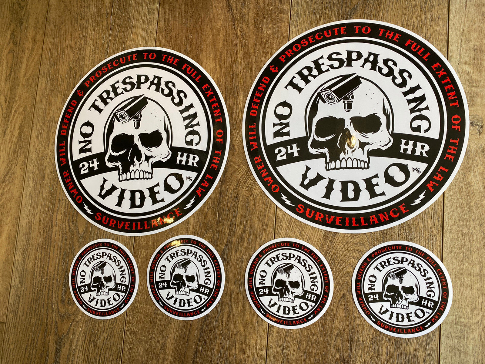 SECURITY SIGN 10 INCHES LARGE NO TRESPASSING STICKER 6 LOT VIDEO STICKER SKULL
