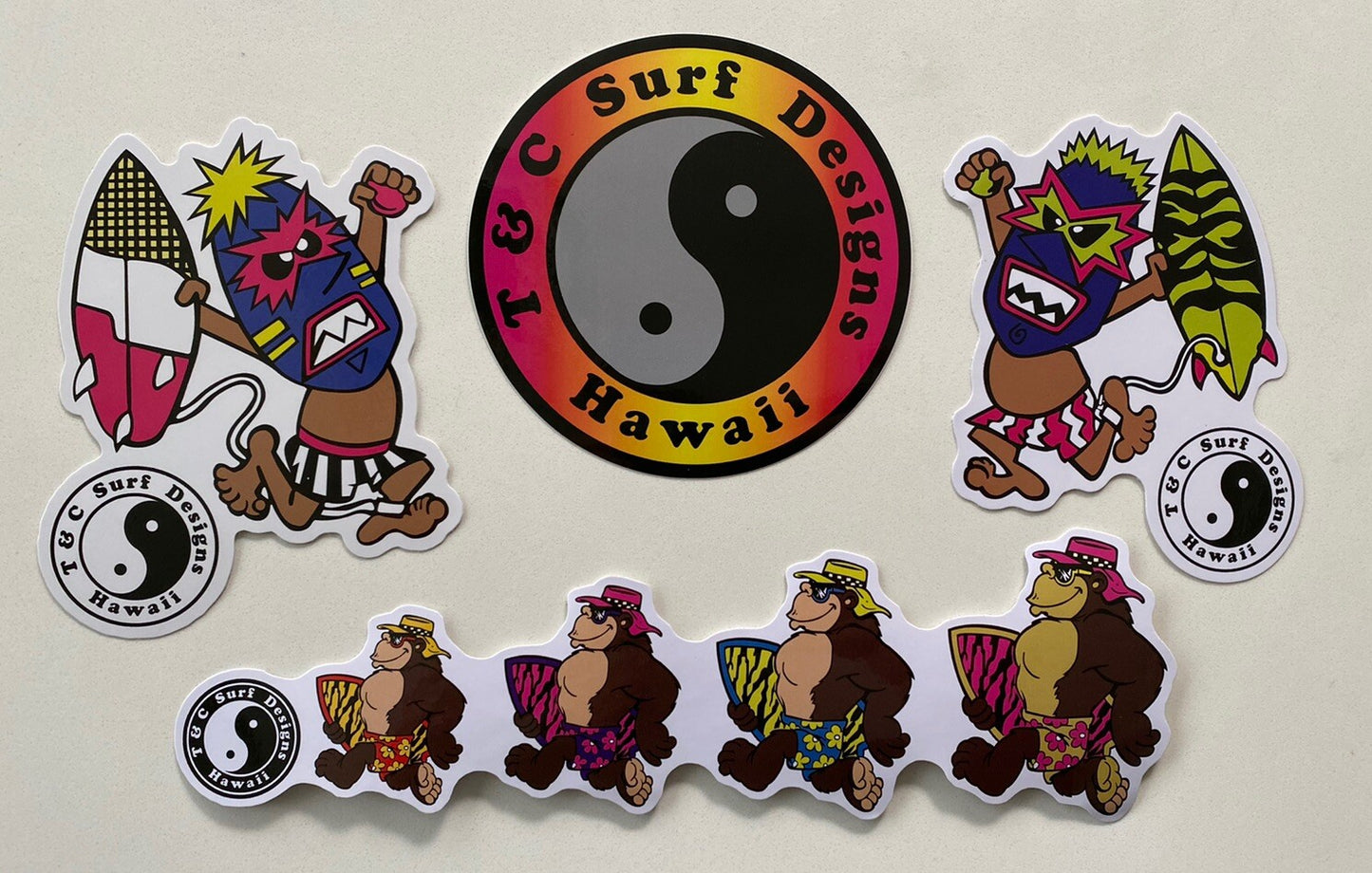 T&C Sticker Set Town Country Surfboards Hawaii Tiki Surfing STICKER SET Ape T&C