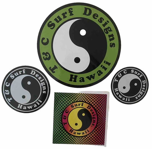 T&C Stickers Town Country Surfboards Sticker Lot 4 Hawaii TIKI Surfing Ying Yang
