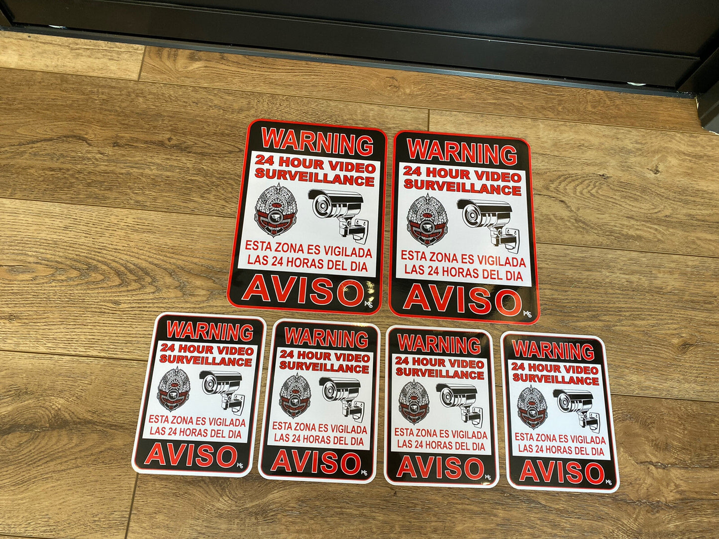 SECURITY SIGN 10 INCHES LARGE AVISO STICKER 6 LOT 24 Hr Video CAMERA STICKER