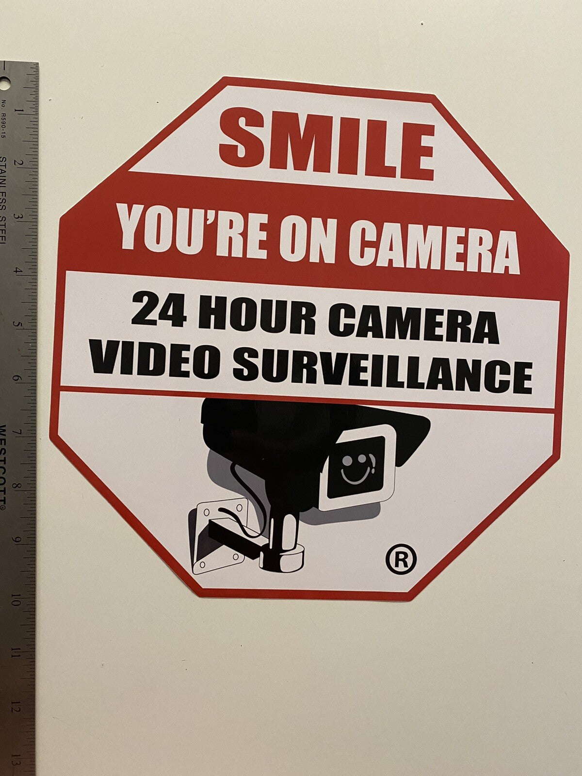 SMILE ON CAMERA Stickers 10 INCHES XXL ALARM STICKERS 6 Lot SECURITY STICKER CCT