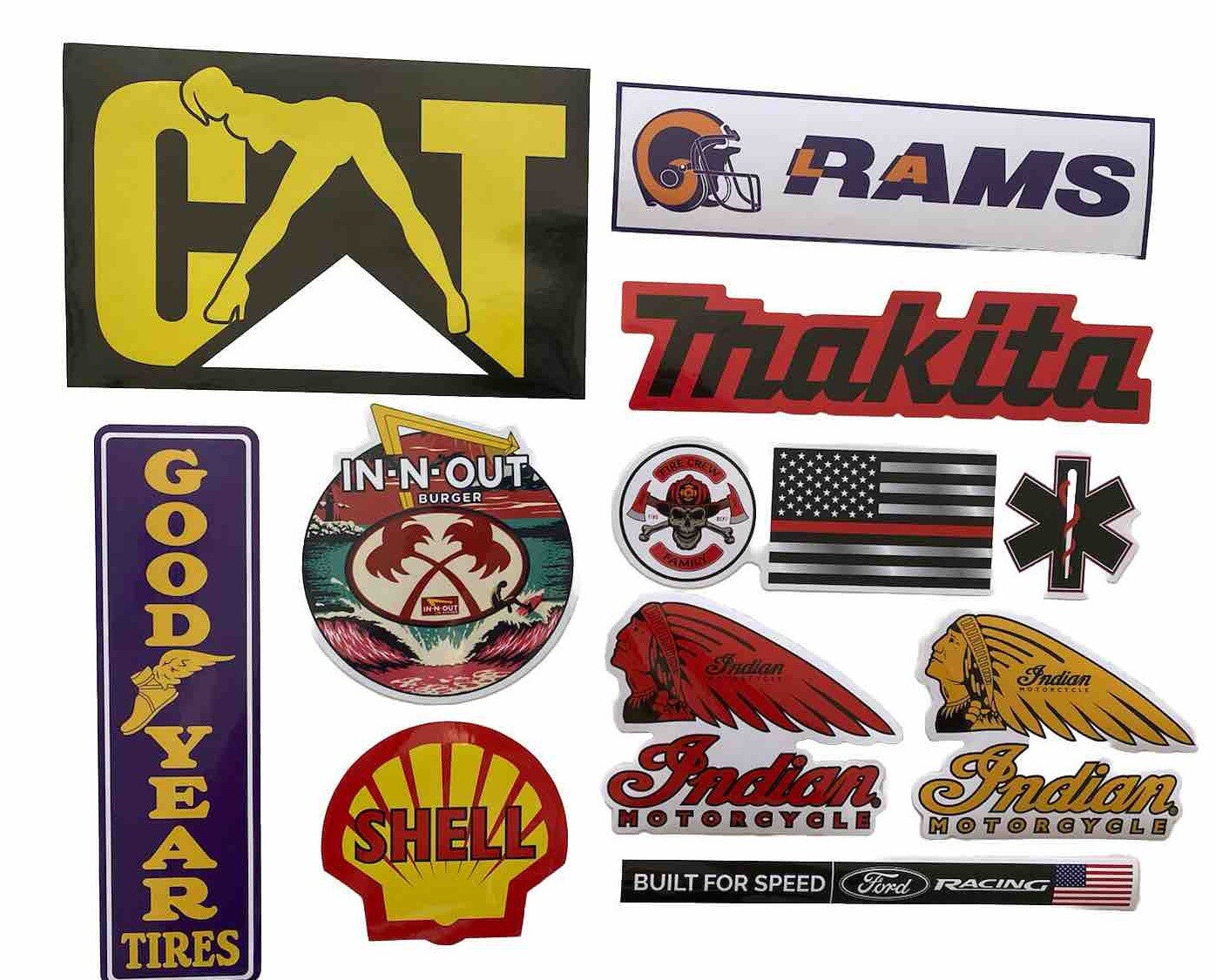 LOT 10 Makita Stckers CAT Indian In N Out Gas Tractor Tires NASCAR Auto Truck HA
