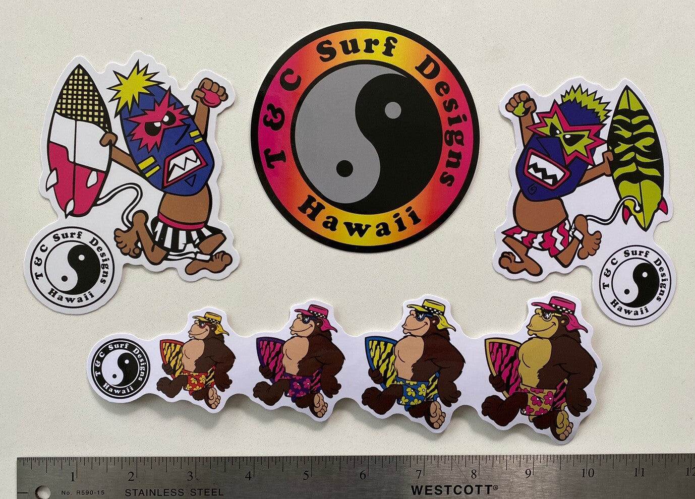 T&C Sticker Set Town Country Surfboards Hawaii Tiki Surfing STICKER SET Ape T&C