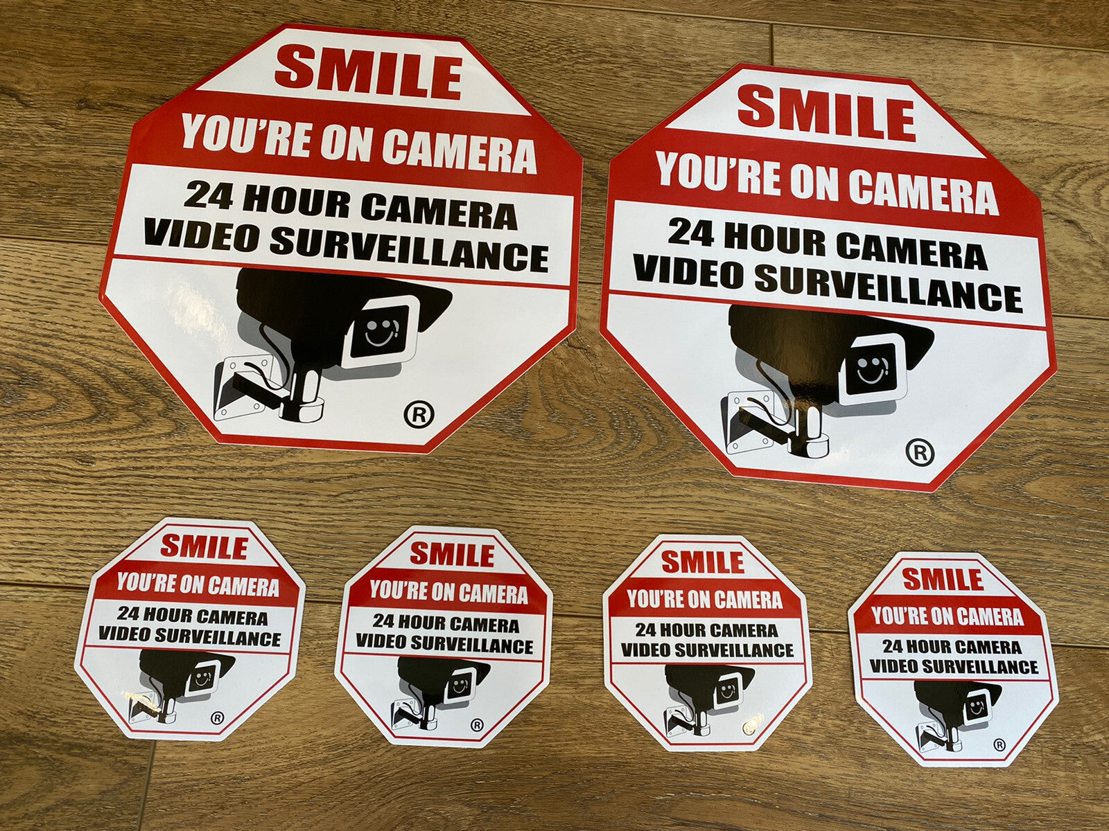 SMILE ON CAMERA Stickers 10 INCHES XXL ALARM STICKERS 6 Lot SECURITY STICKER CCT