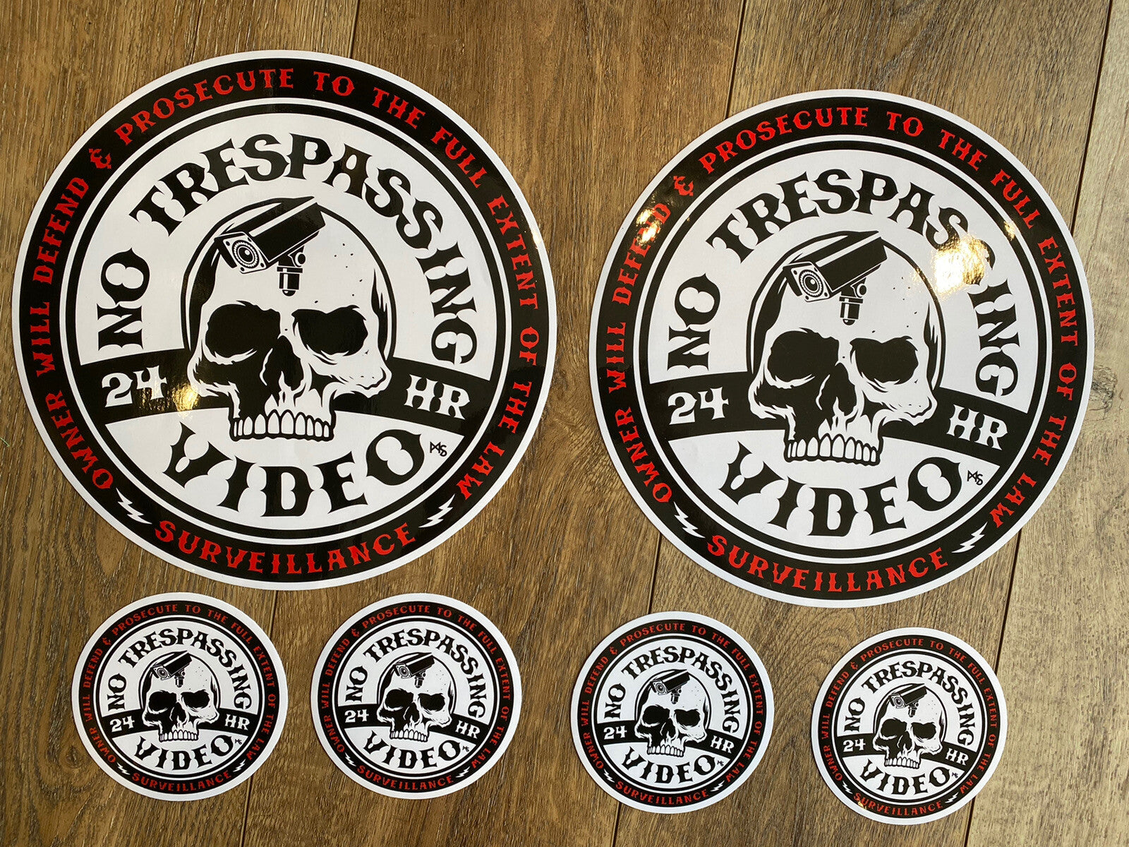 SECURITY SIGN 10 INCHES LARGE NO TRESPASSING STICKER 6 LOT VIDEO STICKER SKULL