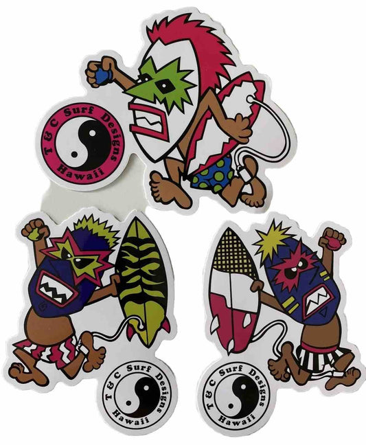 T&C Tiki Stickers Town Country Surfboards Hawaii TIKI Surfing STICKER SET 3 Lot