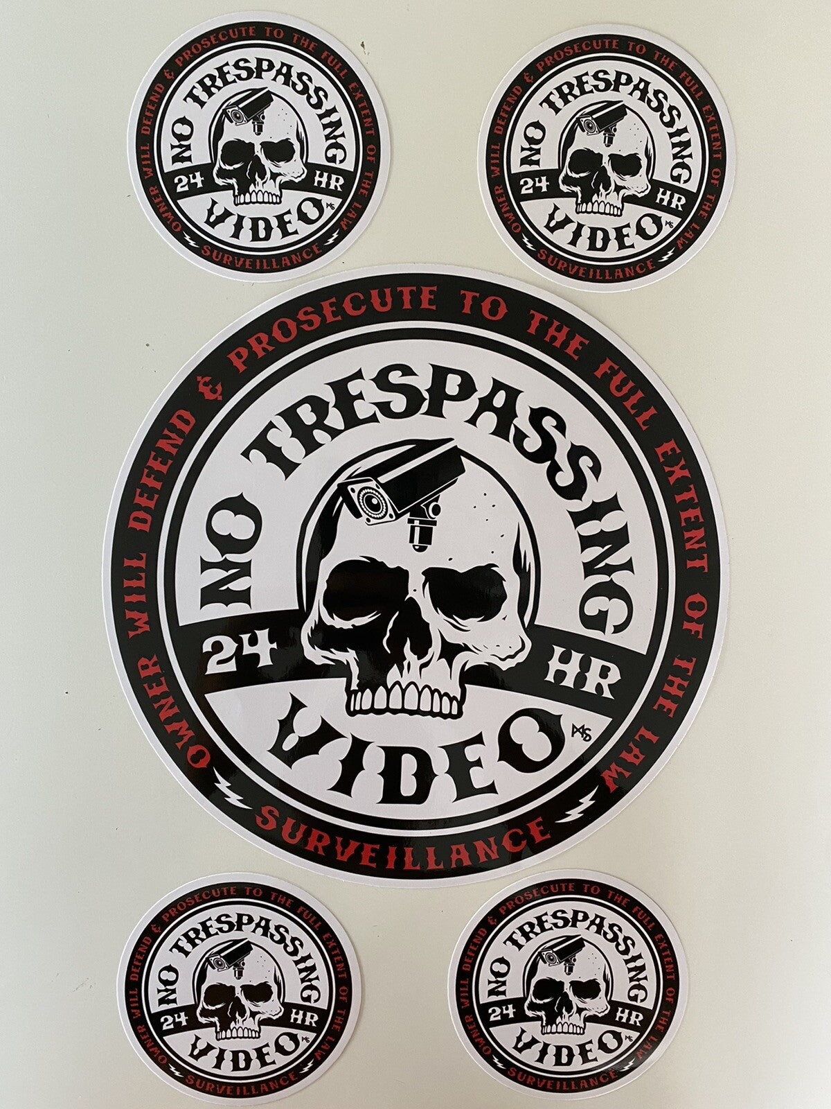 SECURITY SIGN 10 INCHES LARGE NO TRESPASSING STICKER 6 LOT VIDEO STICKER SKULL