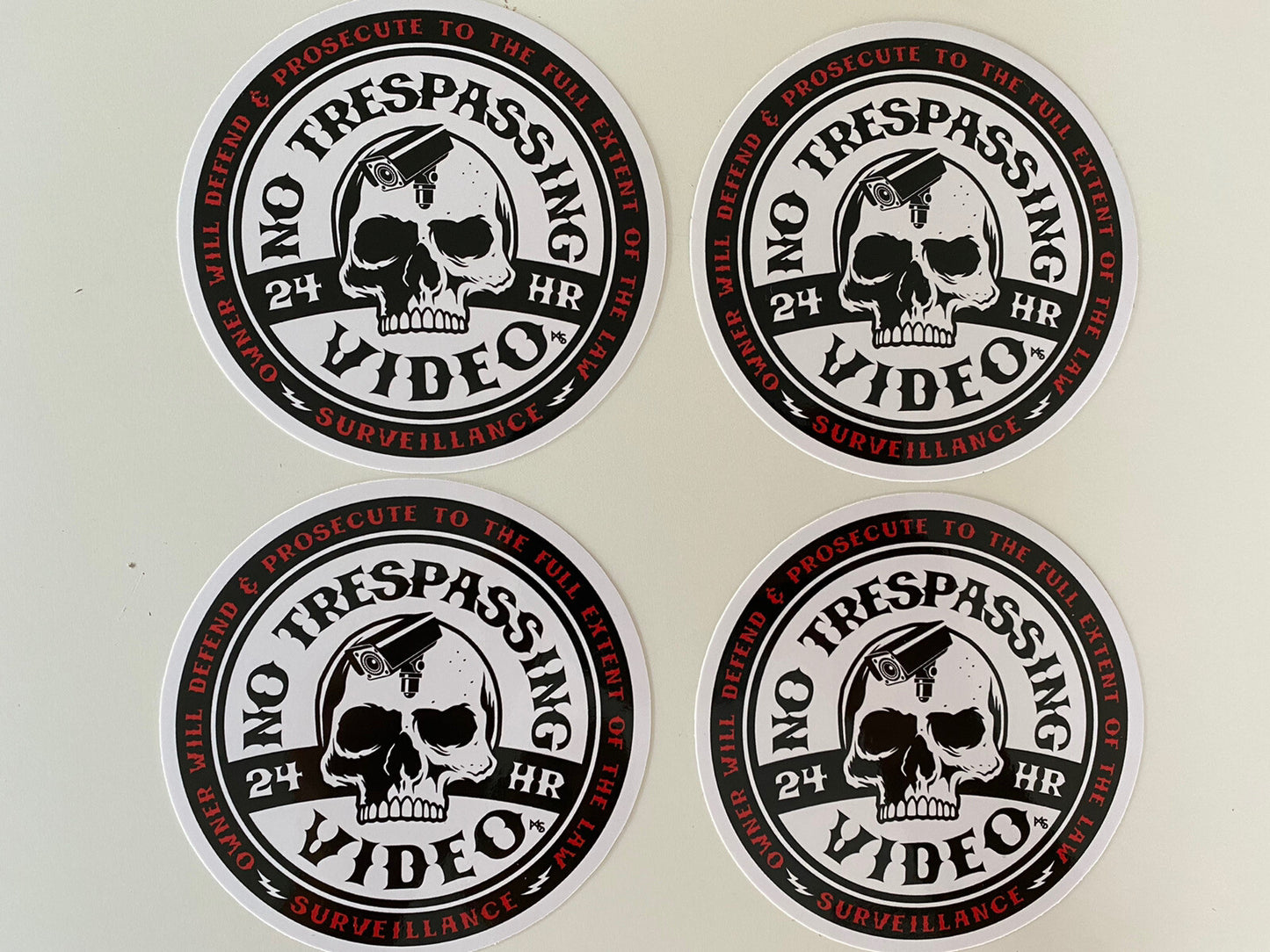 SECURITY SIGN 10 INCHES LARGE NO TRESPASSING STICKER 6 LOT VIDEO STICKER SKULL