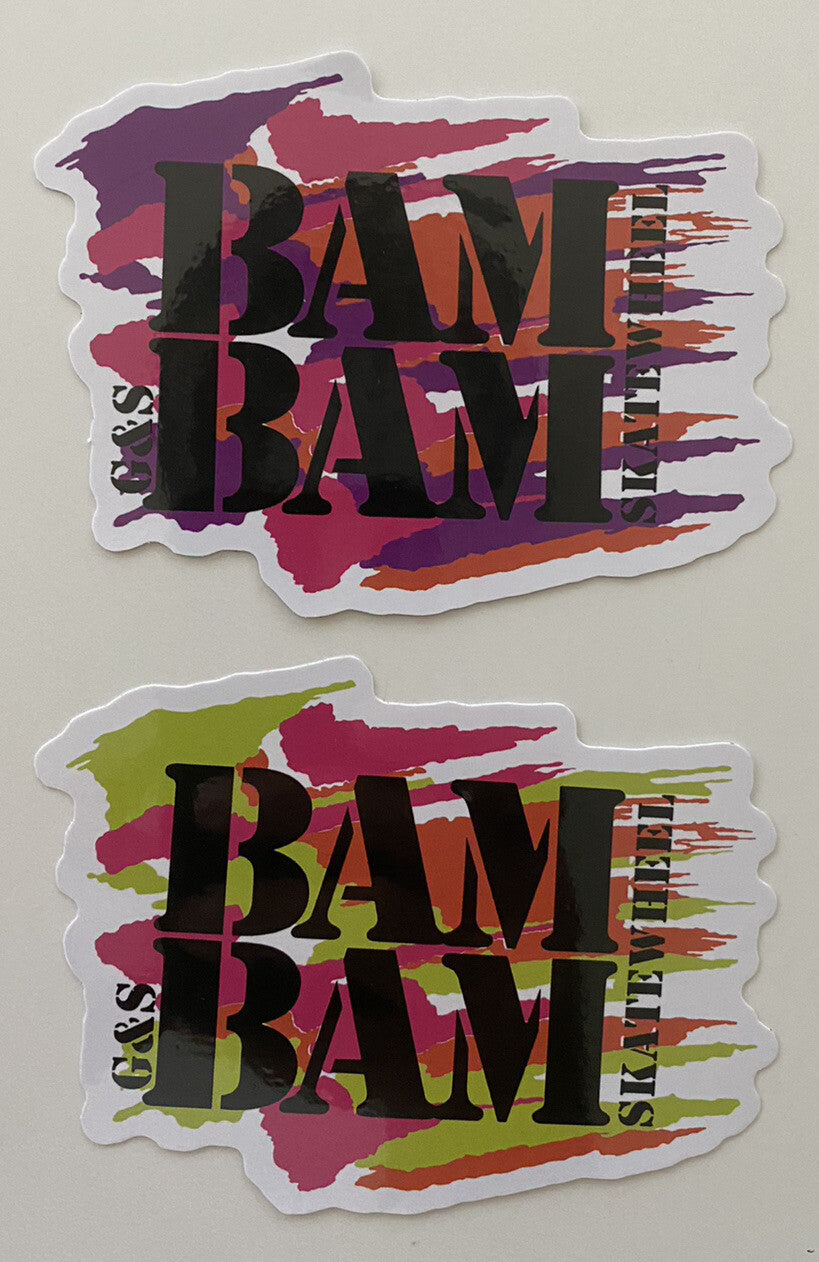 BAM BAM WHEELS SKATEBOARDING STICKER MYSTERY VINTAGE SKATEBOARD 2 SET