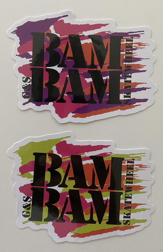 BAM BAM WHEELS SKATEBOARDING STICKER MYSTERY VINTAGE SKATEBOARD 2 SET