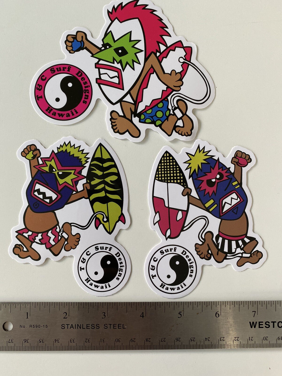T&C Tiki Stickers Town Country Surfboards Hawaii TIKI Surfing STICKER SET 3 Lot