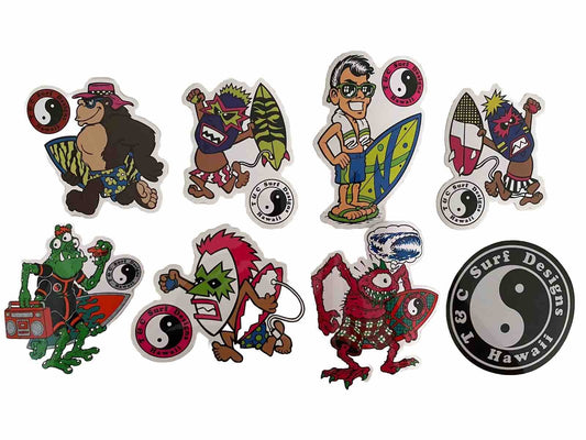 T&C Tiki Stickers Town Country Surfboards Hawaii TIKI Surfing STICKER SET 8 Lot