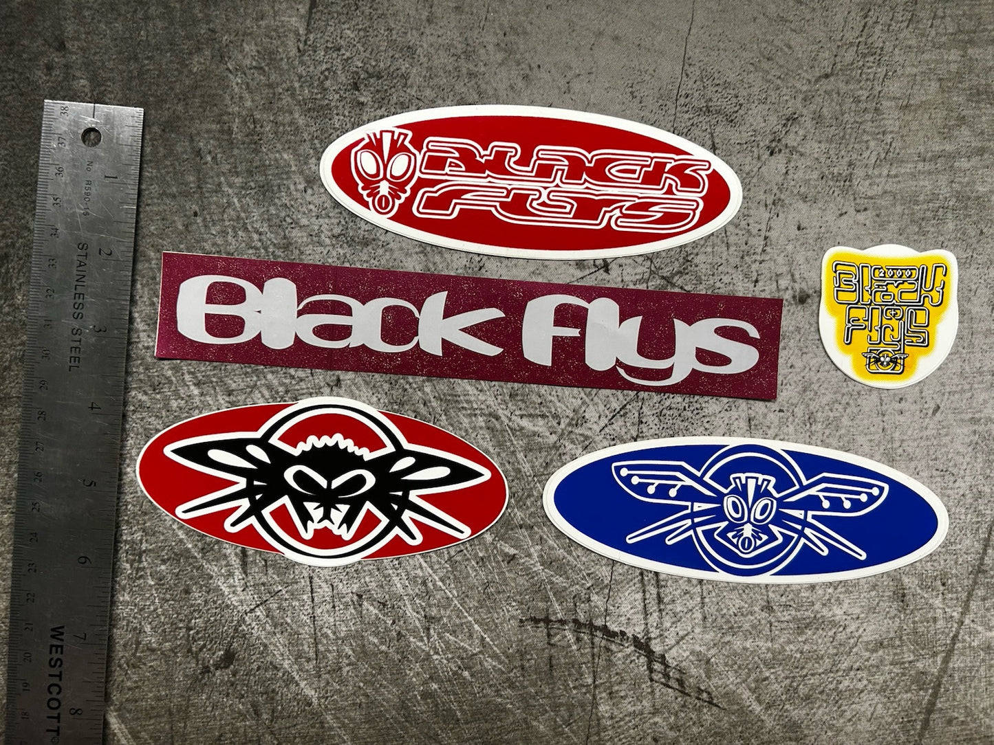 BLACK FLYS STICKER Lot Vintage Oakley RVCA Quiksilver Mayhem Punk KROQ Spy