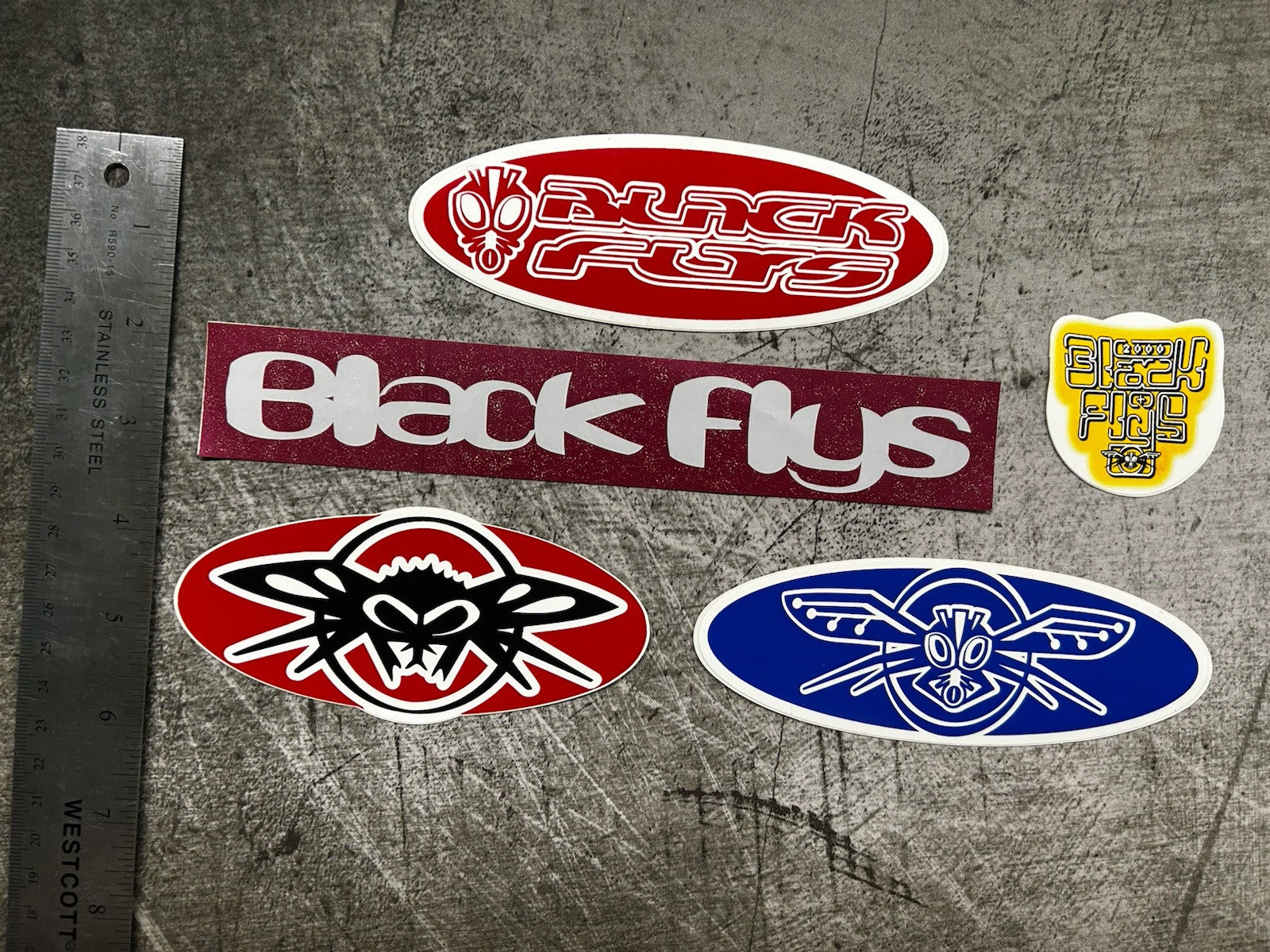 BLACK FLYS STICKER Lot Vintage Oakley RVCA Quiksilver Mayhem Punk KROQ Spy